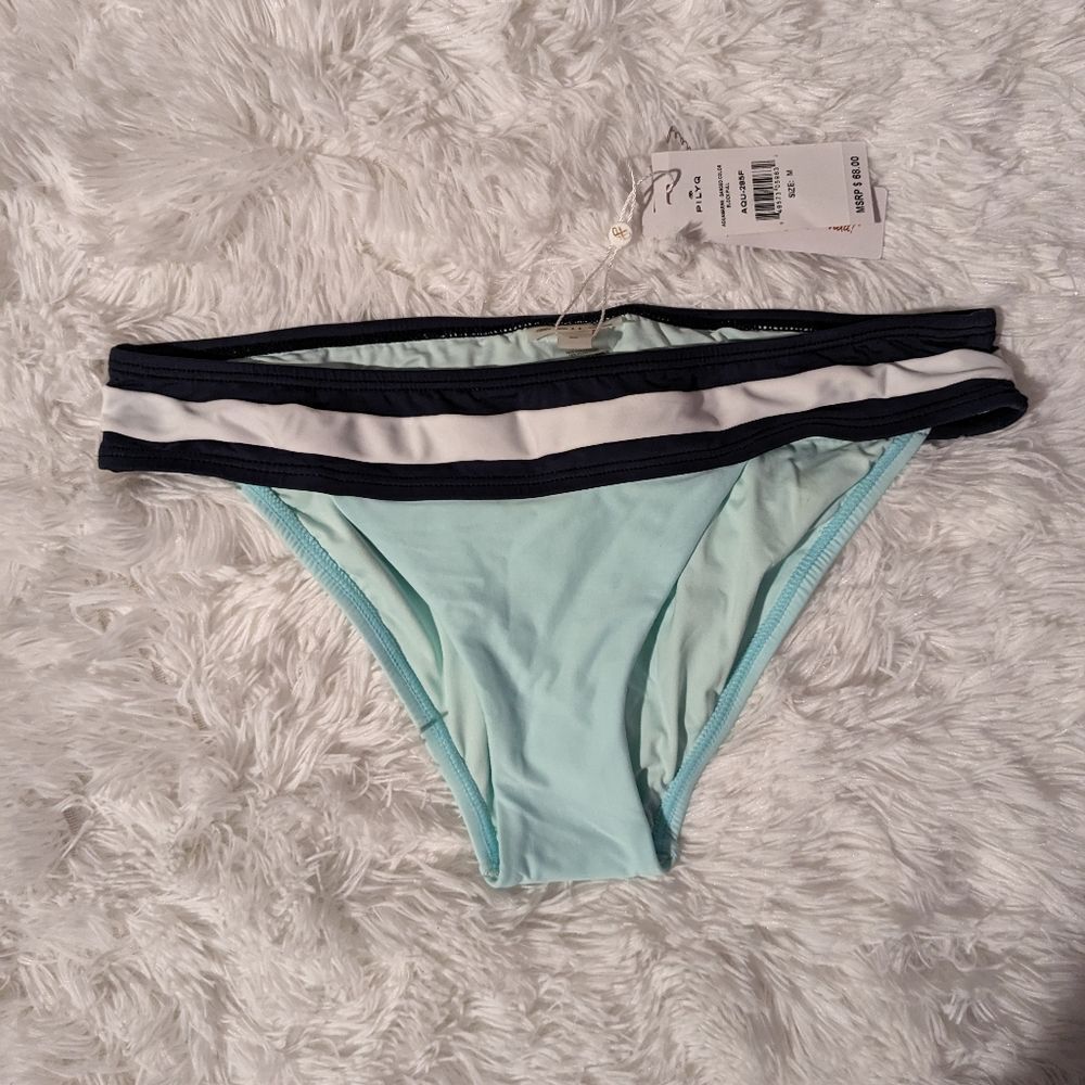 NWT PILYQ Aquamarine Banded Bikini Bottom Size Medium